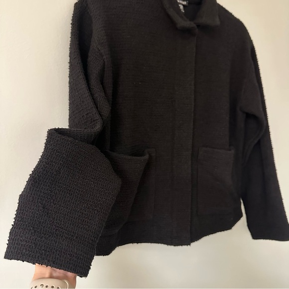 EILEEN FISHER Organic-Cotton Bouclé Stand-Collar Tweed Blazer Jacket Black XXS - Picture 3 of 12